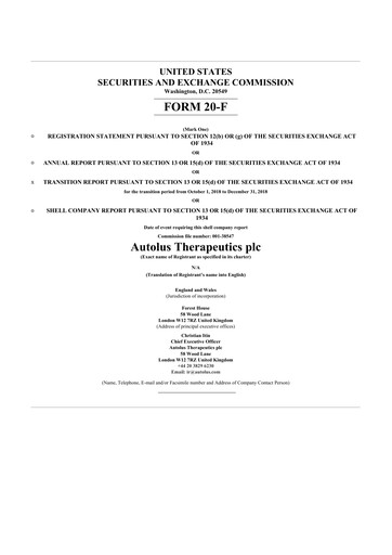 Thumbnail Autolus Therapeutics 20-F Annual Report 2019