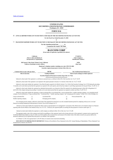 Thumbnail BayCom (United Business Bank) 10-K Annual Report 2020