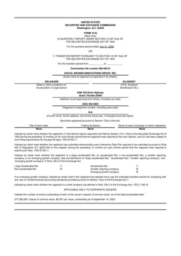 Miniature Kaival Brands Innovations 10-Q Rapport trimestriel 2020 