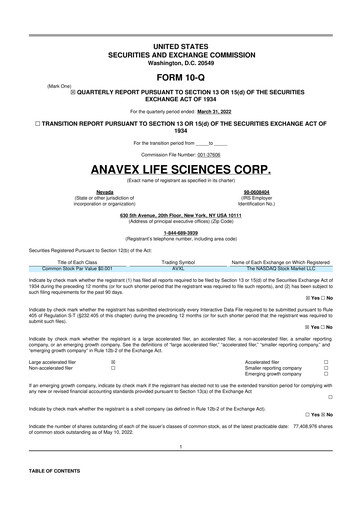Thumbnail Anavex Life Sciences
 10-Q Quarterly Report FY2022 