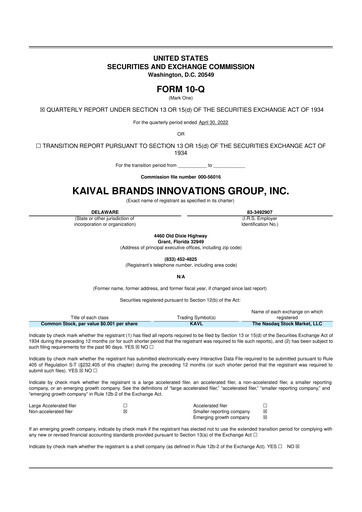 Miniature Kaival Brands Innovations 10-Q Rapport trimestriel 2022 