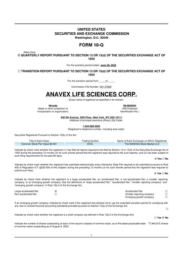 Thumbnail Anavex Life Sciences
 10-Q Quarterly Report FY2022 