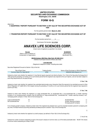 Thumbnail Anavex Life Sciences
 10-Q Quarterly Report FY2023 
