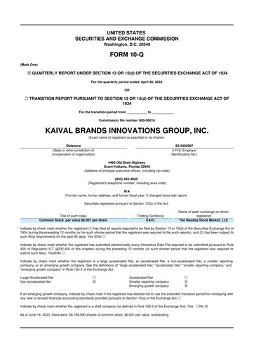 Miniature Kaival Brands Innovations 10-Q Rapport trimestriel 2023 