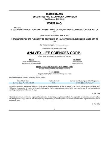 Thumbnail Anavex Life Sciences
 10-Q Quarterly Report FY2023 