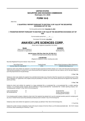 Thumbnail Anavex Life Sciences
 10-Q Quarterly Report FY2024 