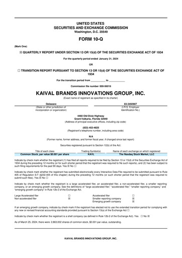 Miniature Kaival Brands Innovations 10-Q Rapport trimestriel 2024 