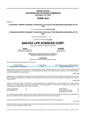 Thumbnail Anavex Life Sciences
 10-Q Quarterly Report FY2024 