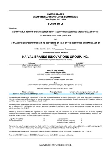 Miniature Kaival Brands Innovations 10-Q Rapport trimestriel 2024 