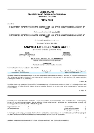 Thumbnail Anavex Life Sciences
 10-Q Quarterly Report FY2024 