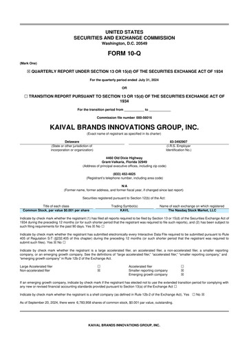 Miniature Kaival Brands Innovations 10-Q Rapport trimestriel 2024 