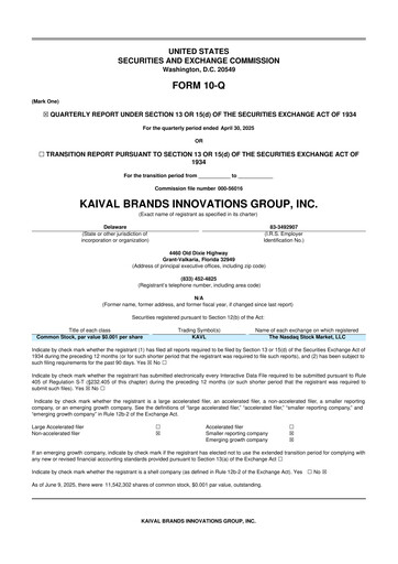Miniature Kaival Brands Innovations 10-Q Rapport trimestriel 2025 
