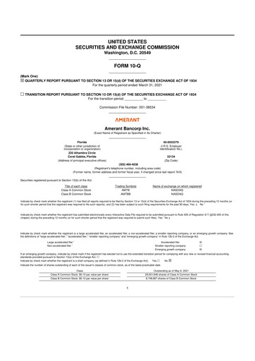 Vorschaubild Amerant Bancorp 10-Q Quartalsbericht 2021 
