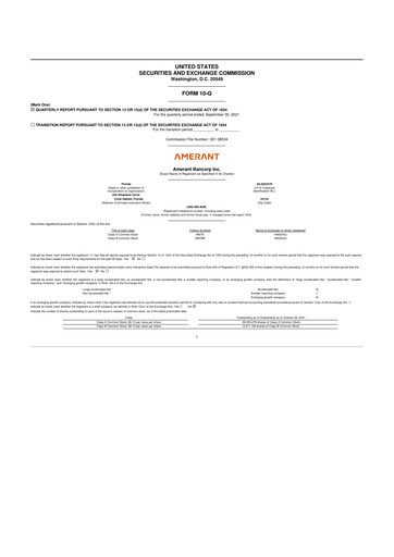 Vorschaubild Amerant Bancorp 10-Q Quartalsbericht 2021 