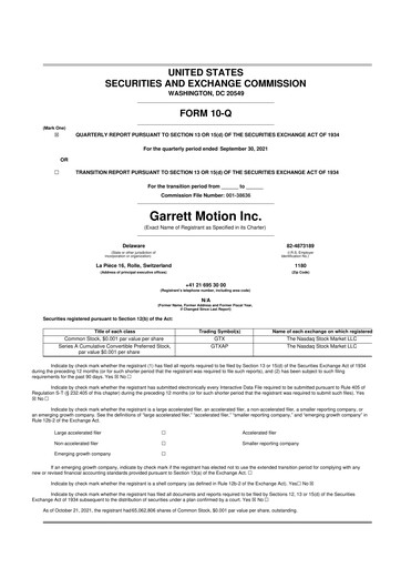 Thumbnail Garrett Motion 10-Q Quarterly Report FY2021 