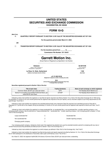 Thumbnail Garrett Motion 10-Q Quarterly Report FY2022 