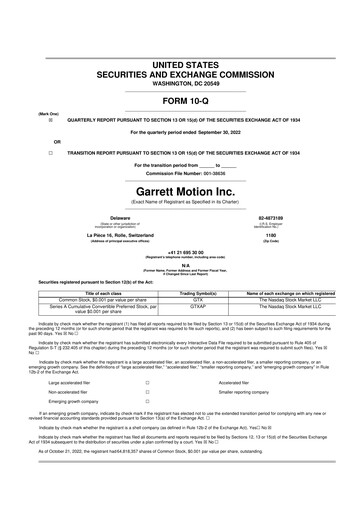 Thumbnail Garrett Motion 10-Q Quarterly Report FY2022 