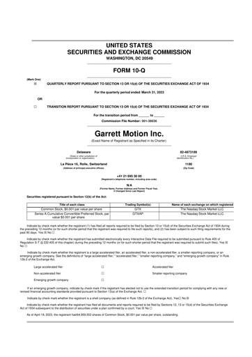 Thumbnail Garrett Motion 10-Q Quarterly Report FY2023 
