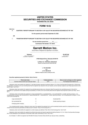 Thumbnail Garrett Motion 10-Q Quarterly Report FY2025 