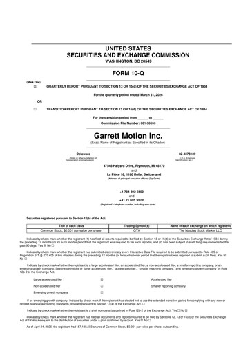 Vorschaubild Garrett Motion 10-Q Quartalsbericht  