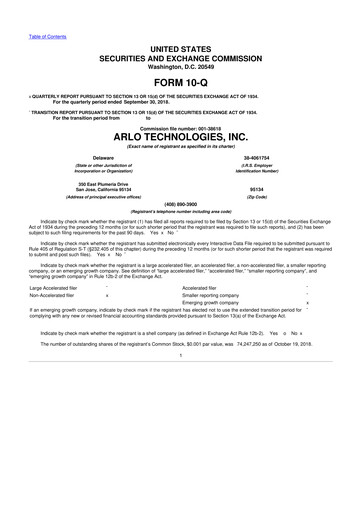 Thumbnail Arlo Technologies
 10-Q Quarterly Report FY2018 