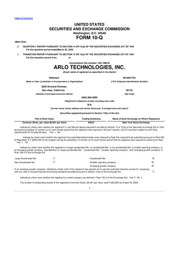 Thumbnail Arlo Technologies
 10-Q Quarterly Report FY2020 