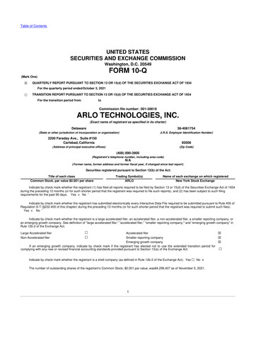 Thumbnail Arlo Technologies
 10-Q Quarterly Report FY2021 
