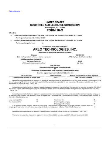 Thumbnail Arlo Technologies
 10-Q Quarterly Report FY2022 