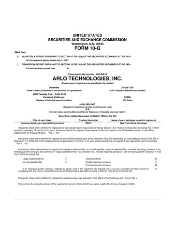 Thumbnail Arlo Technologies
 10-Q Quarterly Report FY2023 