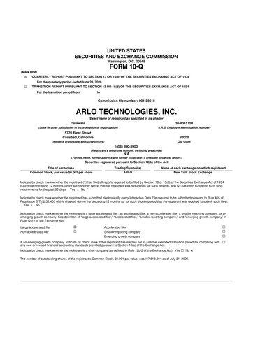 Miniature Arlo Technologies
 10-Q Rapport trimestriel 2026 