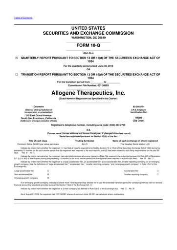 Vorschaubild Allogene Therapeutics
 10-Q Quartalsbericht 2019 
