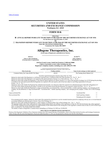 Thumbnail Allogene Therapeutics
 10-K Annual Report 2019