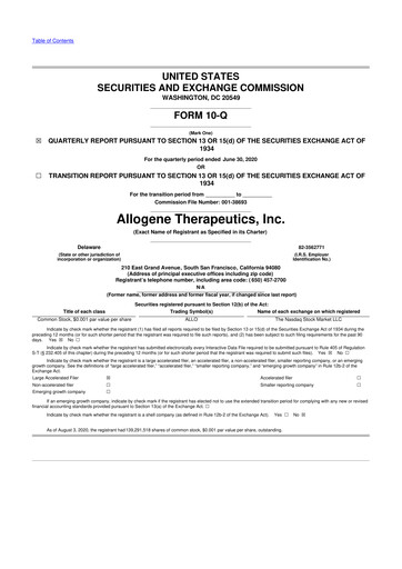 Vorschaubild Allogene Therapeutics
 10-Q Quartalsbericht  