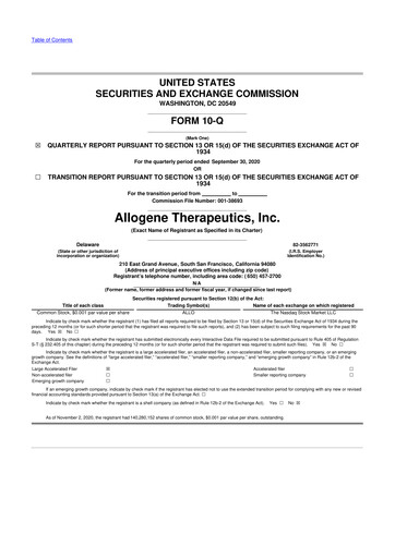 Vorschaubild Allogene Therapeutics
 10-Q Quartalsbericht  