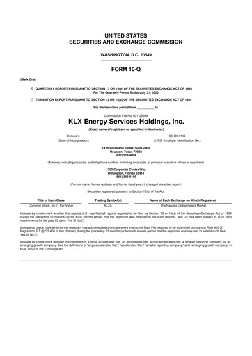 Thumbnail KLX Energy Services 10-Q Quarterly Report FY2020 