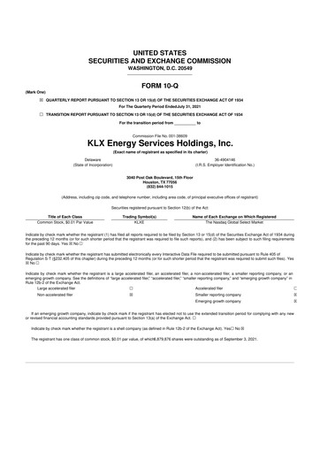 Thumbnail KLX Energy Services 10-Q Quarterly Report FY2021 
