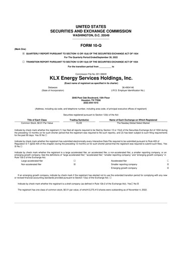 Thumbnail KLX Energy Services 10-Q Quarterly Report FY2022 