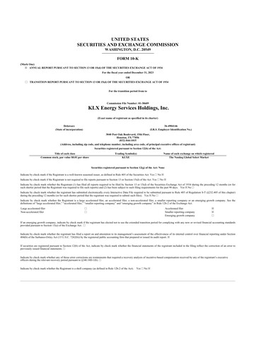 Thumbnail KLX Energy Services 10-K Annual Report 2023