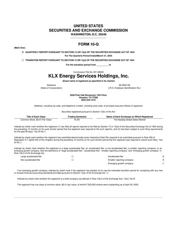 Thumbnail KLX Energy Services 10-Q Quarterly Report FY2025 