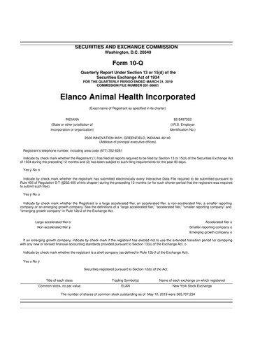 Thumbnail Elanco 10-Q Quarterly Report FY2019 