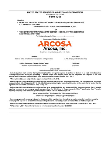 Thumbnail Arcosa
 10-Q Quarterly Report FY2018 