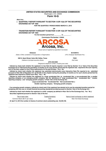 Thumbnail Arcosa
 10-Q Quarterly Report FY2019 