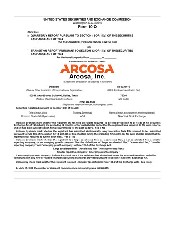 Thumbnail Arcosa
 10-Q Quarterly Report FY2019 