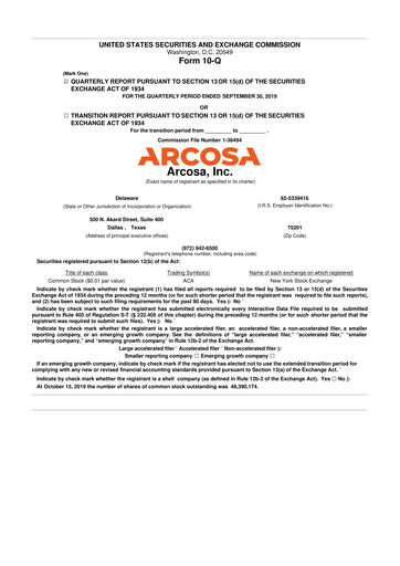 Thumbnail Arcosa
 10-Q Quarterly Report FY2019 