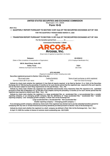 Thumbnail Arcosa
 10-Q Quarterly Report FY2020 