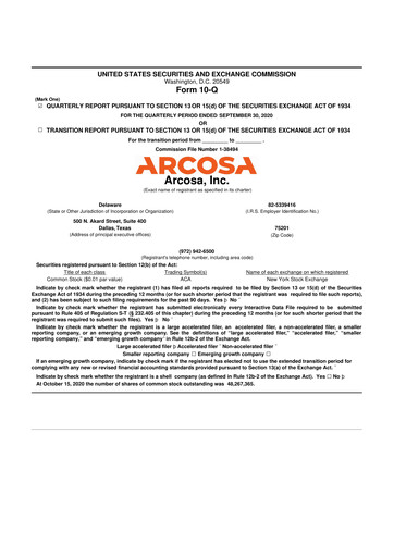 Thumbnail Arcosa
 10-Q Quarterly Report FY2020 