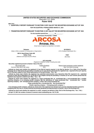 Thumbnail Arcosa
 10-Q Quarterly Report FY2021 