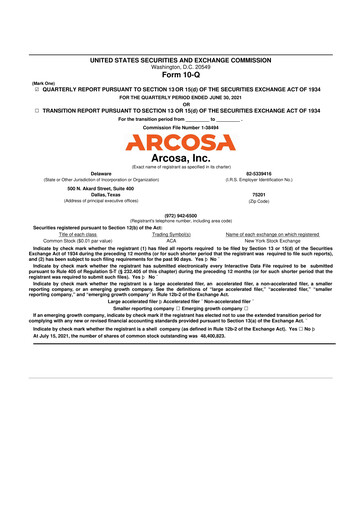 Thumbnail Arcosa
 10-Q Quarterly Report FY2021 