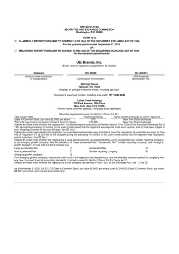 Thumbnail Utz Brands 10-Q Quarterly Report FY2020 