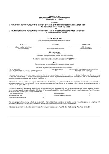 Thumbnail Utz Brands 10-Q Quarterly Report FY2021 